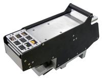 A freeform feeder tray (black) containing loose components mounted on the special freeform loader element hardware.